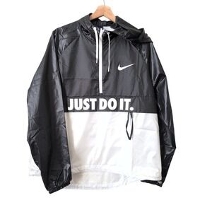 Nike Womens Just Do It Half Zip Windbreaker Jacket Black White 725818 XL NWOT